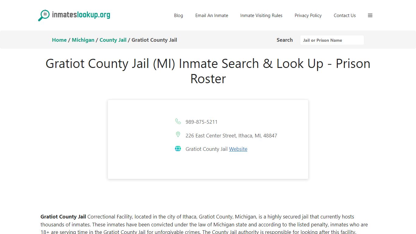 Gratiot County Jail (MI) Inmate Search & Look Up - Prison Roster