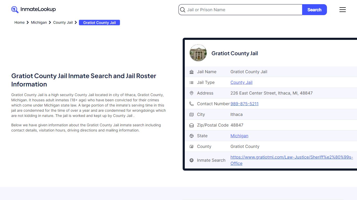 Gratiot County Jail Inmate Search and Jail Roster Information